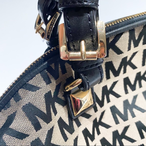 Michael Kors Monogram Medium Satchel Beige & Black - Picture 11 of 15